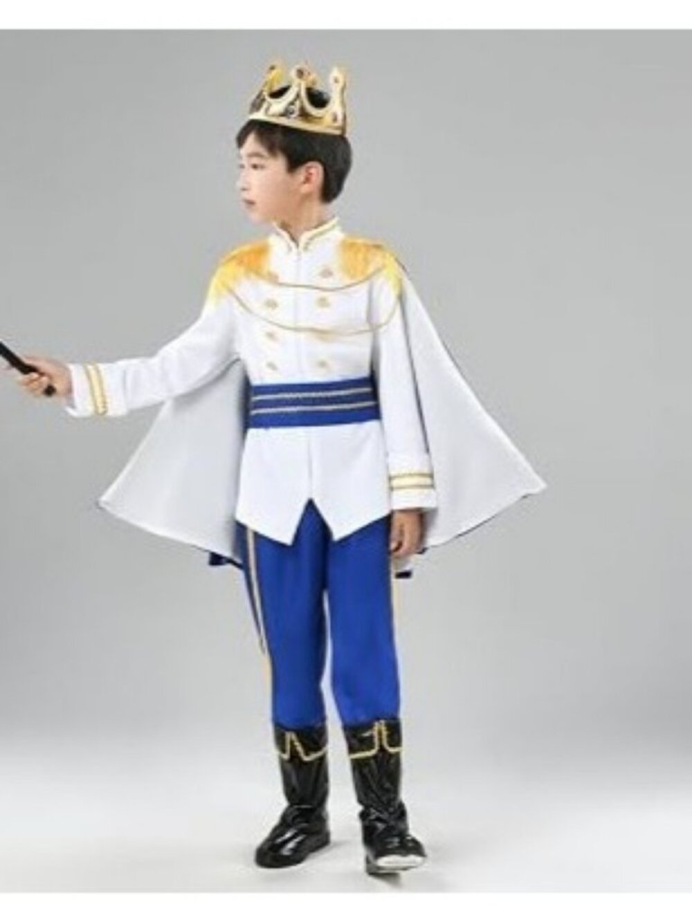 Prince Costume Set Boys Crown White & Blue Outfit Gold Trim Halloween M 7/8